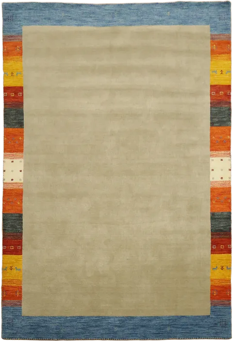 Elegant Light Green Gabbeh hand-made Wool Rug with Colorful Bold Border Design7'x10'