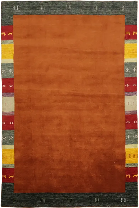 Handmade Orange Rust Gabbeh Tribal Rug in Earth Tones and Bold Colors 7'x10'