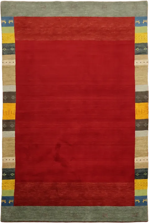 Red Center Gabbeh Rug with Eye-Catching Multicolor Border Decor 7'x10'