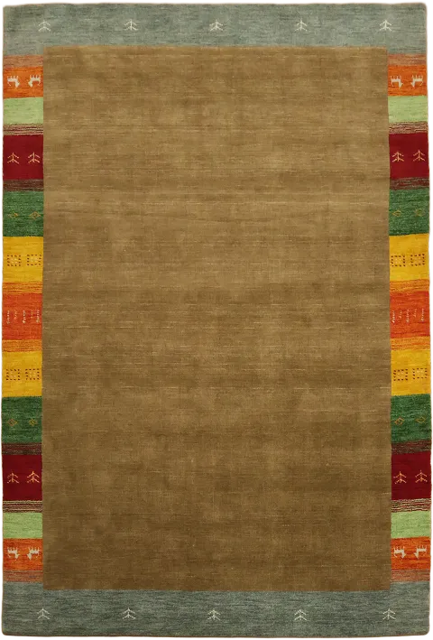 Elegant Earth Tone Gabbeh Rug with Vibrant Multicolored Borders 7'x10'