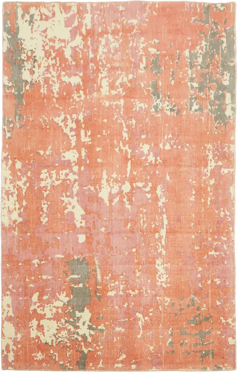 Modern Distressed Rug in Coral with Subtle Cool Tones 5'x8'