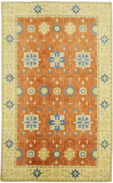 Vintage-Inspired Orange and Blue Patterned Rug for Cozy Interiors 5'x8'