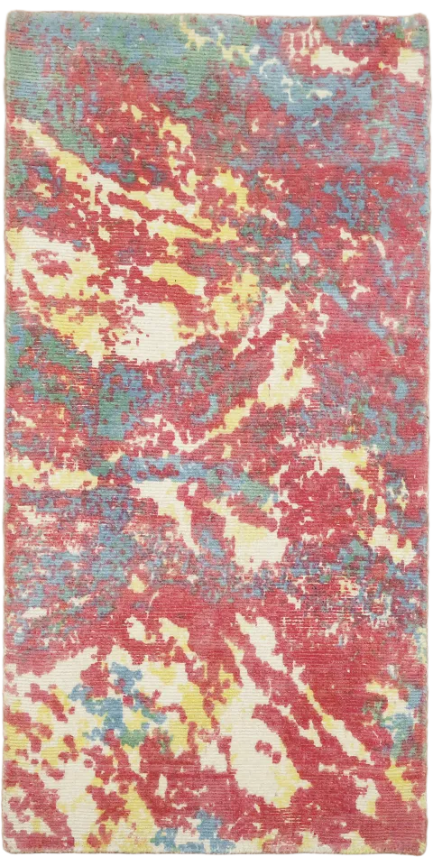 Vibrant Abstract Rug with Pink and Blue Accents 2x4