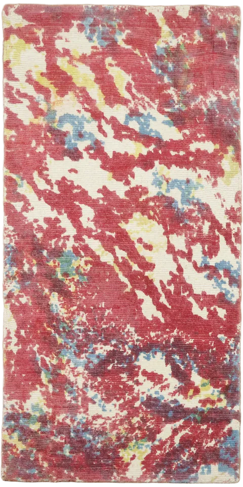 2x4 Colorful Red & Blue Abstract Hand-Knotted Rug