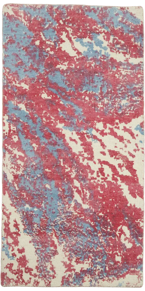 2x4 Contemporary Abstract Rug in Red & Blue Hues