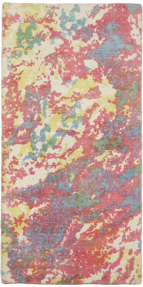 Abstract Hand-Knotted Foyer Rug with Pink & Blue Accents 2x4