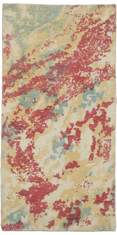 Rust Red & Cream Abstract Hand-Knotted Foyer Rug 2x4