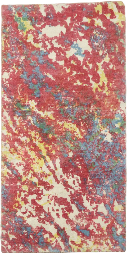 Abstract Foyer Rug with Rust Red & Blue Accents 2x4