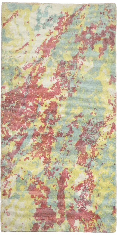 2x4 Abstract Wool Rug with Yellow & Blue Accents