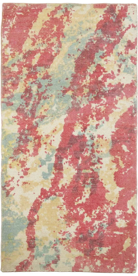 Abstract Hand-Knotted Foyer Rug with Rust Red & Gold Tones 2x4