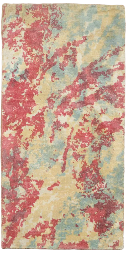 Modern Abstract Foyer Rug with Red & Sage Green Tones 2x4
