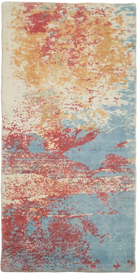 3x5 Abstract Light Blue & Pink Wool Rug