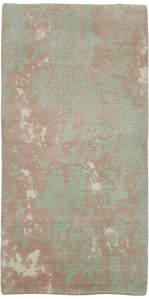 Abstract Hand-Knotted Rug in Soft Green & Pink Tones 2x4
