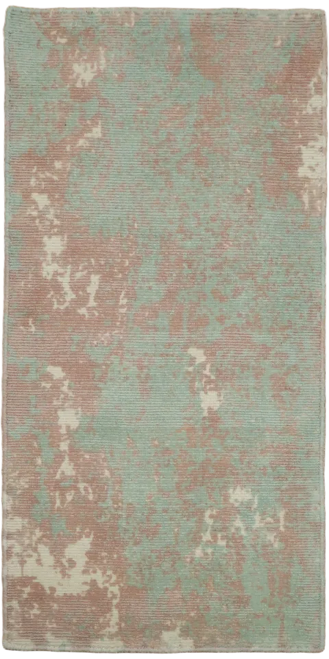 Soft Green & Pink Abstract Hand-Knotted Rug 2x4