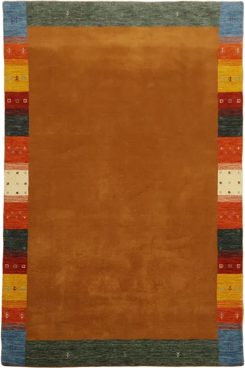 Gold Gabbeh Tribal Area Rug with Vibrant Border 7x10