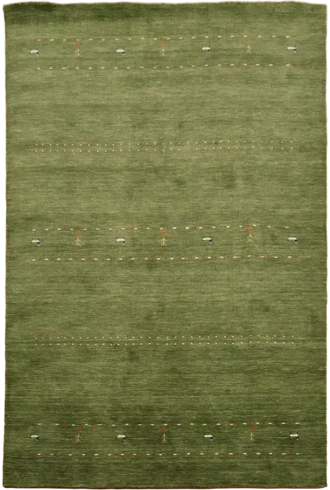 Exquisite Green Gabbeh Area Rug with Classic Linear Embellishments 6'x9'