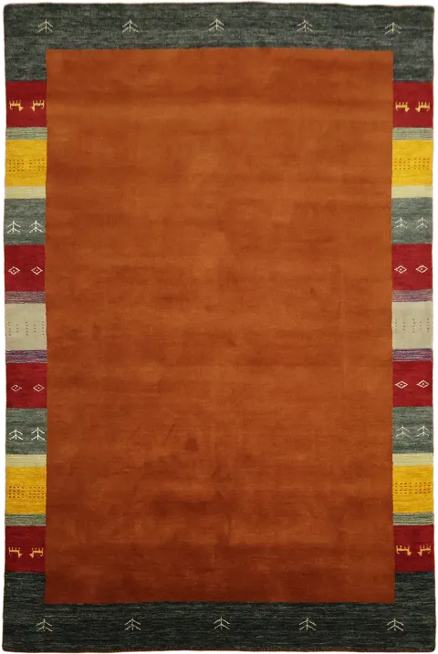 Dark Orange Gabbeh Tribal Area Rug with Multi-Colored Border 7x10