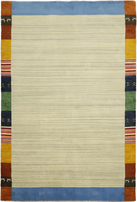 Beige Gabbeh Area Rug with Colorful Border 7x10