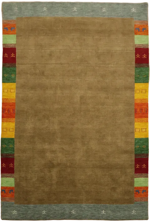 Brown Gabbeh Tribal Area Rug featuring Colorful Border 7x10