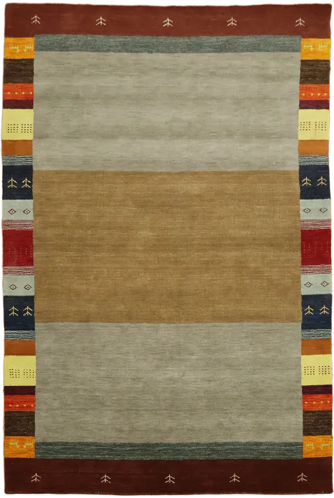 Vibrant Tribal Pattern Grey and Tan Gabbeh Rug for Cozy Living Spaces 7'x10'