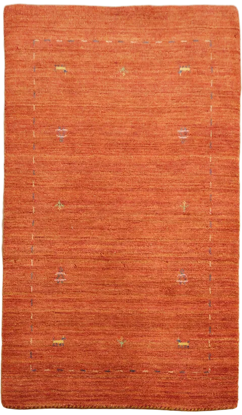 Orange Gabbeh Hand-Knotted Wool Rug 3x5