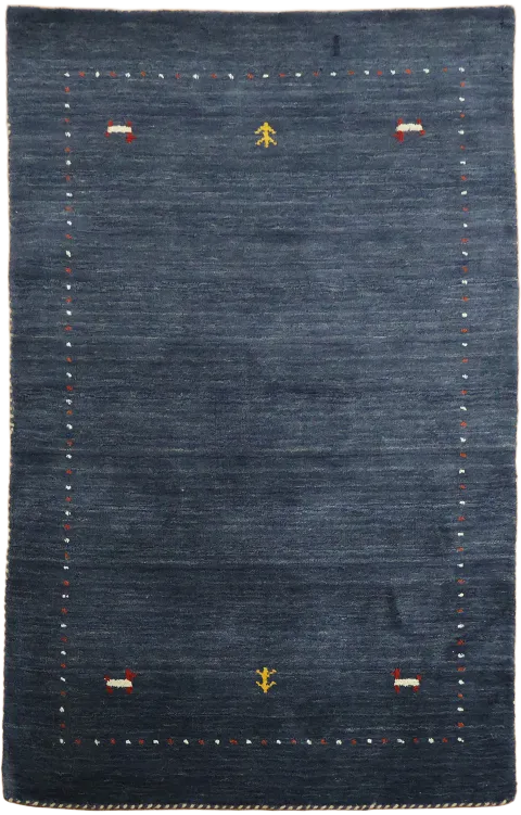 3x5 Navy Blue Hand-Knotted Gabbeh Tribal Wool Rug