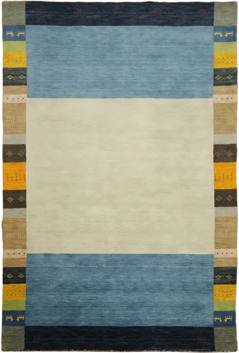 7' x 10' Hand-Knotted Gabbeh Wool Area Rug – Blue & Ivory