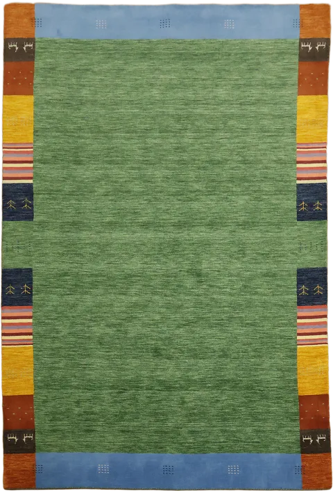 Hand Knotted Gabbeh Oriental Area Rug 7' x 10' Green Tribal Wool Rug