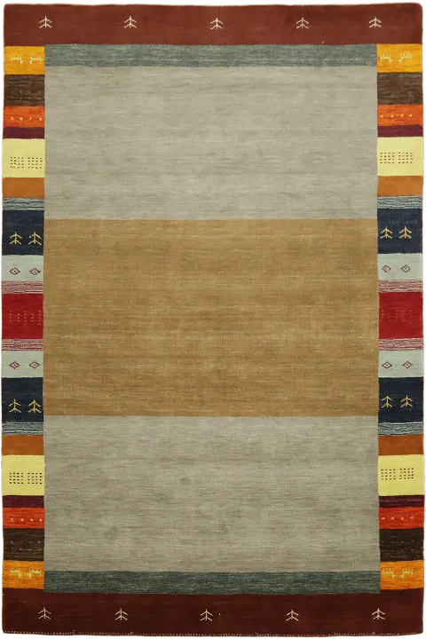 Neutral Beige & Gray Hand-Knotted Gabbeh Wool Rug 7x10