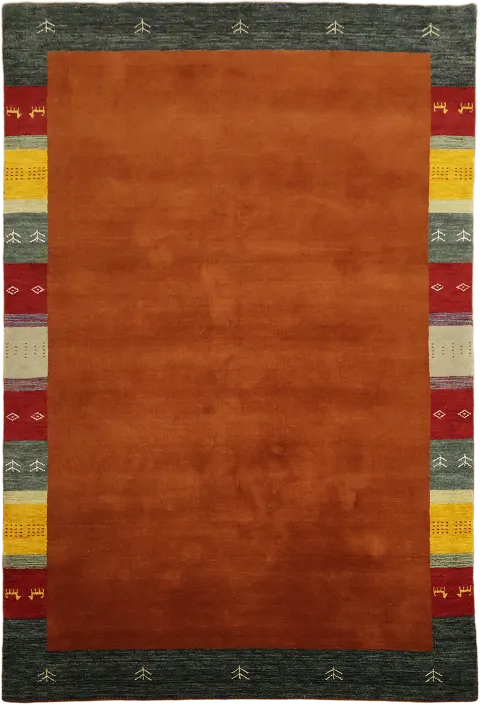 Hand-Knotted Gabbeh Oriental Area Rug 7' x 10' Wool Rust Orange Tribal
