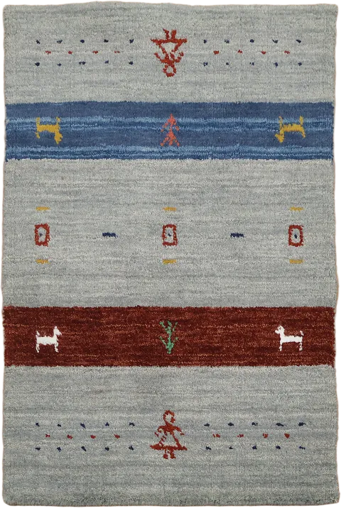 Contemporary Grey Rug with Contrasting Colorful Accents 2x3