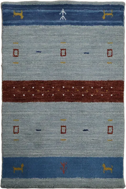 2x3 Gabbeh Tribal Foyer Rug in Blue Tones