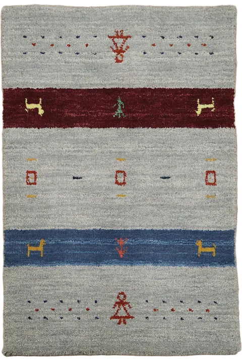 Stylish Wool Rug Featuring Distinctive Blue and Red Stripes 2x3