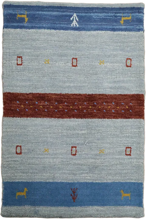 Striped Gabbeh Tribal Rug in Blue Tones 2x3