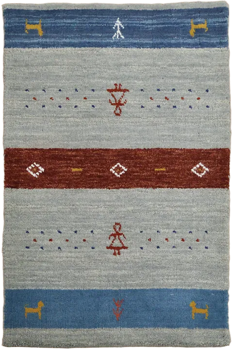Gray Gabbeh Foyer Rug with Blue and Red Stripes 2x3
