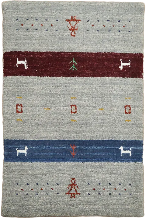 Gabbeh Hand-Knotted Tribal Rug in Gray 2x3