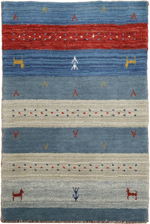 2x3 Hand-Knotted Gabbeh Foyer Rug with Blue Stripes