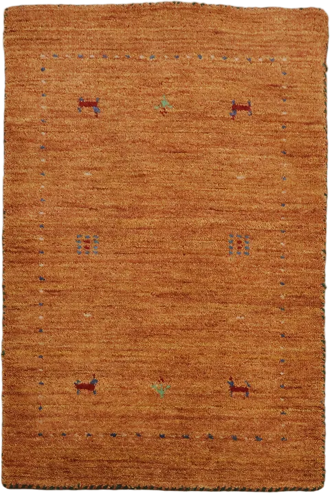 Warm Earth Tones Orange Gabbeh Rug with Unique Animal Motif Details 2'x3'