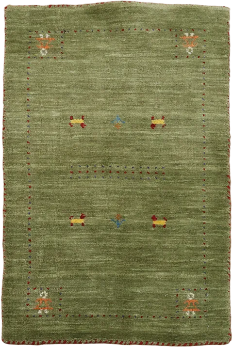 Hand-Knotted 2' x 3' Gabbeh Wool Rug Tribal Green Rug