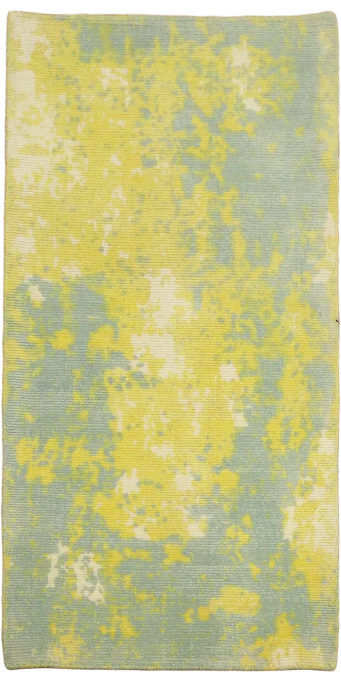 Vibrant Yellow Brushstroke Rug with Refreshing Blue Accents 2'x4'