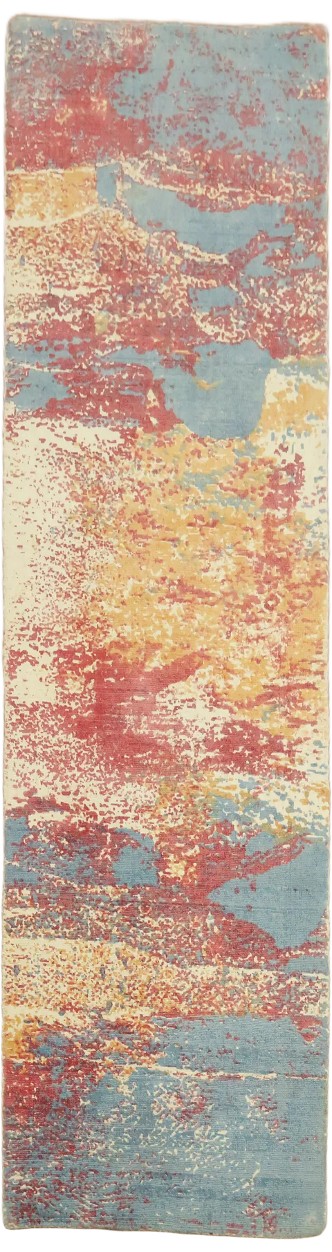 Vibrant Abstract Area Rug in Pastel Blue and Warm Shades 2'x8'