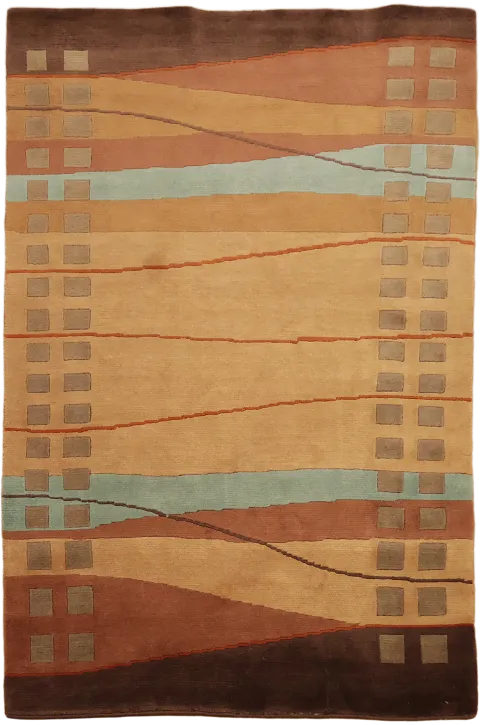 Nepalese Modern Geometric Rug in Earth Tones 3x5