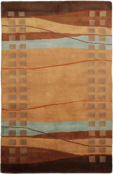 Brown Nepalese Hand-Knotted Wool Rug 4x5