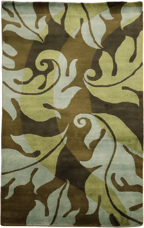 Nepalese Hand-Knotted Abstract Leaf Rug 4x6