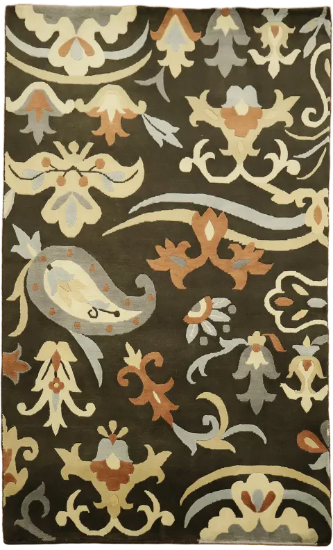 Brown Floral Nepalese Rug 3x6
