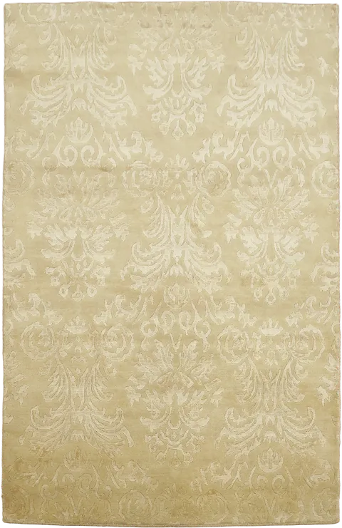 Beige Damask Nepalese Hand-Knotted Oriental Rug 4x6