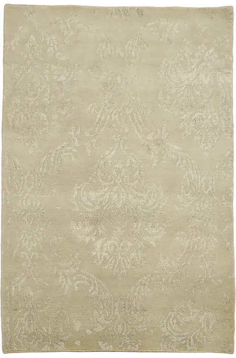 Beige Damask Nepalese Hand-Knotted Rug 3x5
