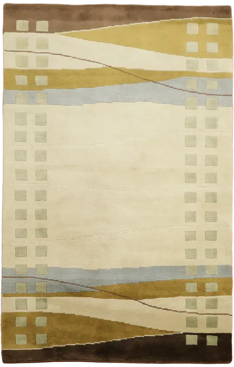 Nepalese Hand-Knotted Rug with Brown & Gold Accents 3x5