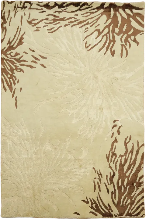Beige & Brown Nepalese Hand-Knotted Rug 4x5