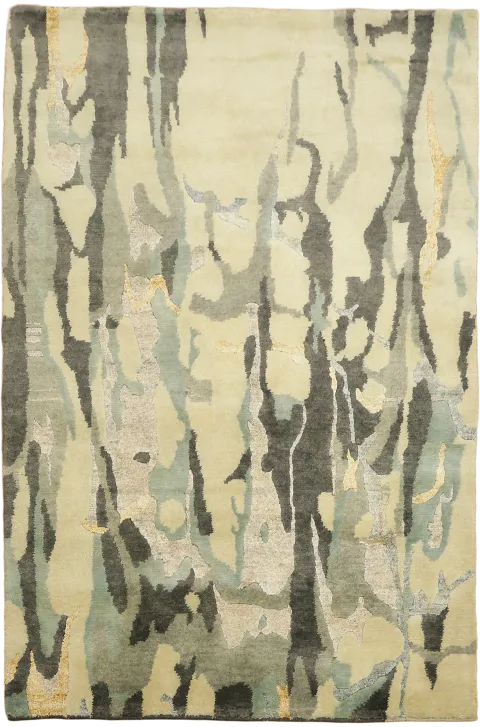 Nepalese Hand-Knotted Abstract Rug in Beige & Gray 4x5